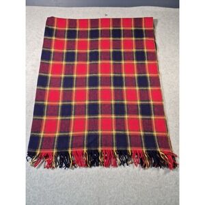 Amana Woolen Mills Wool Lounger Throw Blanket 54" X 66" Plaid Fringe Edge EUC